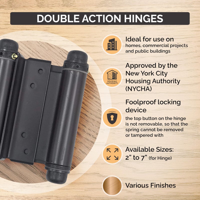 Hinge Outlet مفصلة قابلة للتعديل مزدوجة الحركة، مفصلات أبواب صالون، متأرجحة أو مقهى - مقاومة للصدأ بشكل كبير، ذات إغلاق ذاتي، مزدوجة الحركة (6 بوصة، نحاس) - Image 5